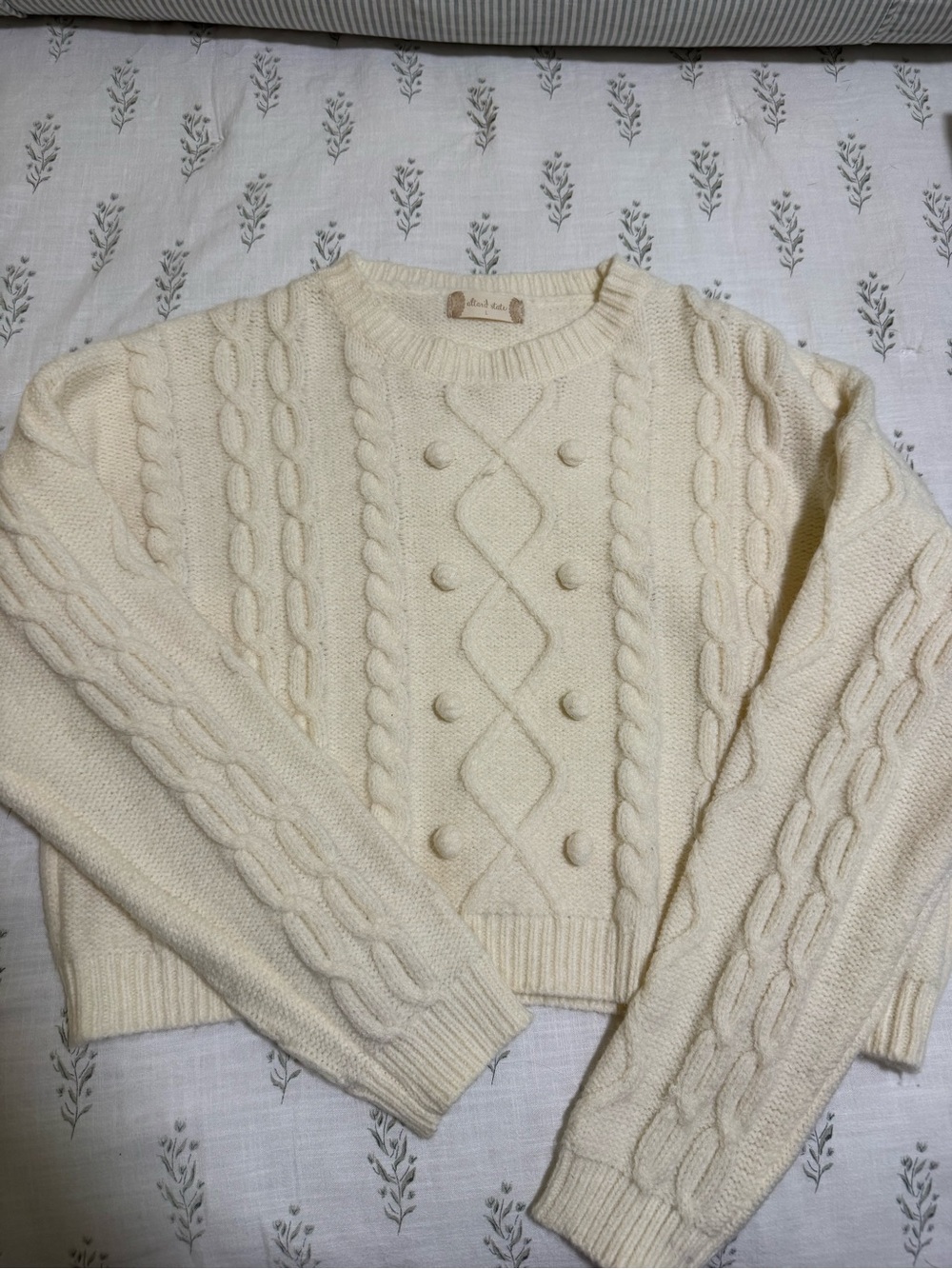 Altard State Cream Cable Knit Crewneck Sweater
